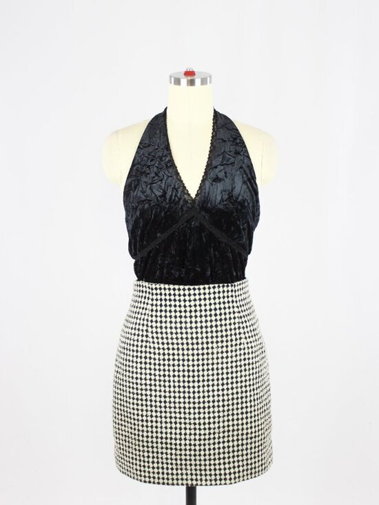 Vintage Dresses & Skirts - Vintage 90's FEMME DE CARRIERE Black White Check Wool Blend Mini Skirt, Size XS